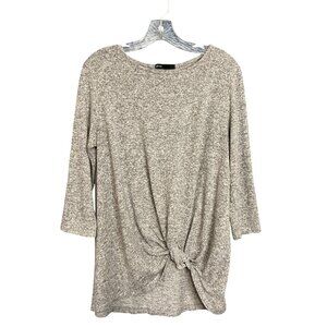 Gibson Womens Heather Gray Knotted Front 3/4 Sleeve Top Size M